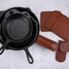Cast Iron Skillet Set – 4 Pieces with 2 Leather Handles and 2 Leather Coasters – 27% OFF - Image 4