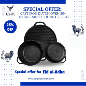 Cast Iron Dutch Oven 30 cm with Skillet Lid + Double-Sided Round Grill 35 cm
