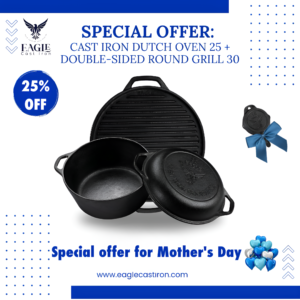 Cast Iron Dutch Oven 25 cm with Skillet Lid + Double-Sided Round Grill 30 cm