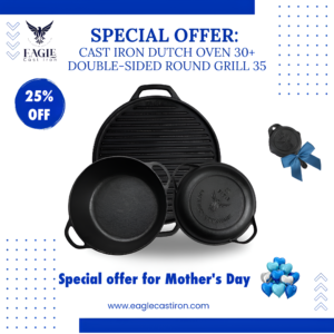 Cast Iron Dutch Oven 30 cm with Skillet Lid + Double-Sided Round Grill 35 cm