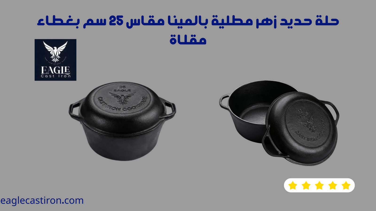 حلة حديد زهر مطلية بالمينا مقاس 25 سم بغطاء مقلاة