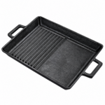 Cast Iron Grill Pan – Rectangular Half Ribbed & Half Flat 32 cm