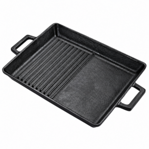 Cast Iron Grill Pan – Rectangular Half Ribbed & Half Flat 32 cm